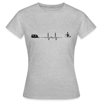 Herzschlag Camping und Kaffee - - Frauen T-Shirt - Grau meliert - Vorne - AI Model Female 172 dark (172cm)