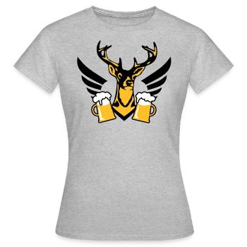 Schicker Hirsch Fluegel Mass Bier Bierkrug Wiesn D - Frauen T-Shirt - Grau meliert - Vorne - AI Model Female 172 dark (172cm)