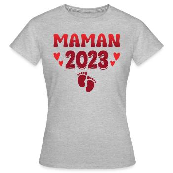 Grossesse Femme Enceinte - Future Maman 2023 - T-shirt Femme - gris chiné - Devant - AI Model Female 172 dark (172cm)