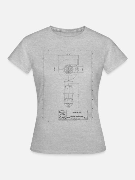 Technische Zeichnung Turbolader - Frauen T-Shirt - Grau meliert