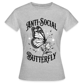 Schmetterling Antisozial - Lustiger Spruch - Frauen T-Shirt - Grau meliert - Vorne - AI Model Female 172 dark (172cm)