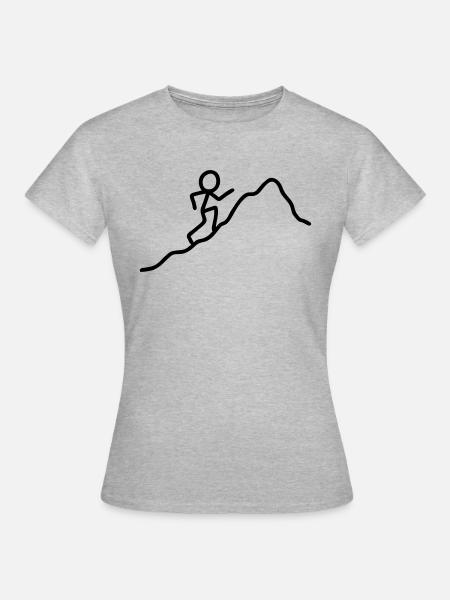 Strichmännchen Berg besteigen - Frauen T-Shirt - Grau meliert