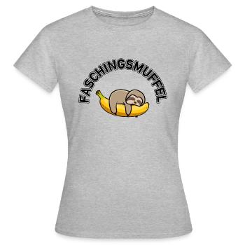 Faschingsmuffel | Faultier auf Banane - Frauen T-Shirt - Grau meliert - Vorne - AI Model Female 172 dark (172cm)