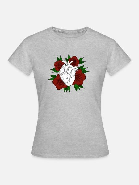 Blühendes Herz - Frauen T-Shirt - Grau meliert