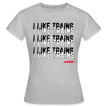 Märklin I Like Trains Typografie - Frauen T-Shirt - Grau meliert - Vorne - AI Model Female 172 dark (172cm)