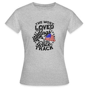 Die beliebtesten Flaggen an der Rennstrecke - Schmutz - Frauen T-Shirt - Grau meliert - Vorne - AI Model Female 172 dark (172cm)