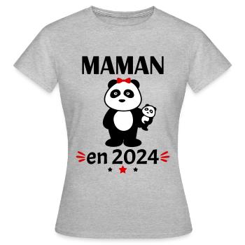 Maman en 2024, annonce grossesse, famille - T-shirt Femme - gris chiné - Devant - AI Model Female 172 dark (172cm)