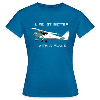 Ultraleichtflugzeug UL Pilot Flugzeug Flieger - Frauen T-Shirt - Antikblaues Saphir meliert - Vorne - AI Model Female 172 dark (172cm)