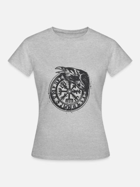 Wikinger Vegvisir Rune mit Krähe - Frauen T-Shirt - Grau meliert
