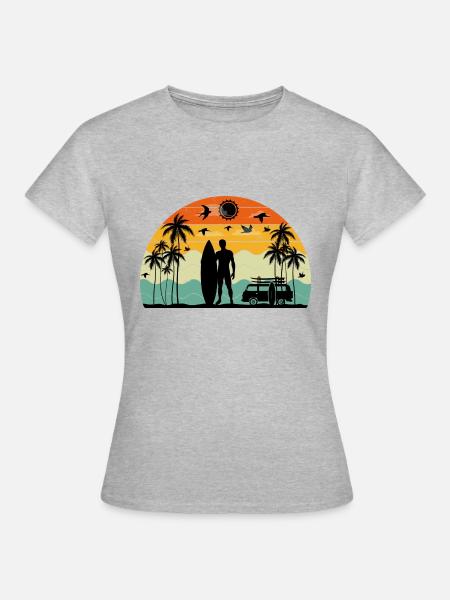 Surf Retro Sonnenuntergang - Frauen T-Shirt - Grau meliert