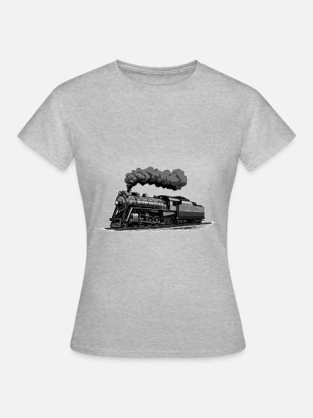Klassische Dampflok auf Fahrt - Frauen T-Shirt - Grau meliert