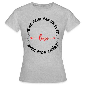 Tee shirt love fille j peux pas humour vêtement - T-shirt Femme - gris chiné - Devant - AI Model Female 172 dark (172cm)