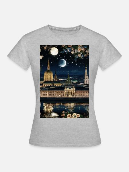 Wien,Wien bei Nacht,skyline, Sterne, Comic - Frauen T-Shirt - Grau meliert