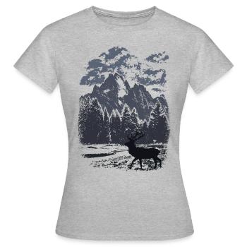 Bergwald und Rothirsch (Blau) - Frauen T-Shirt - Grau meliert - Vorne - AI Model Female 172 dark (172cm)