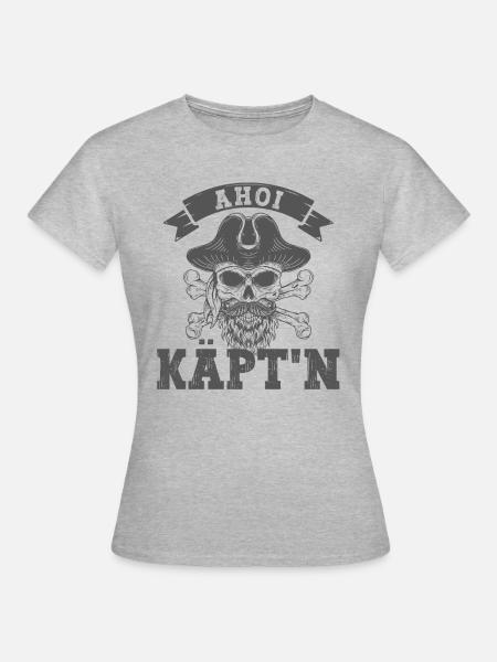Ahoi Käpt'n mit Totenkopf - Frauen T-Shirt - Grau meliert