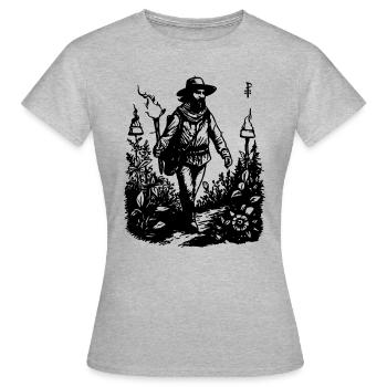 Der Lichtbringer Wanderer trägt die Fackel - Frauen T-Shirt - Grau meliert - Vorne - AI Model Female 172 dark (172cm)