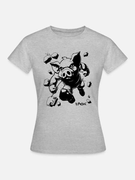 Durchbruch: Mauern durchbrechen, Intensive Schwein - Frauen T-Shirt - Grau meliert