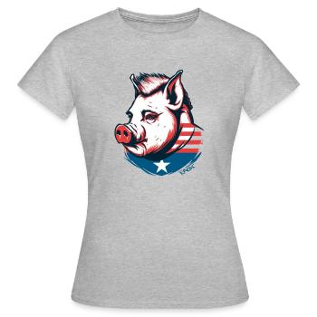 Der patriotische Schwein Held - Frauen T-Shirt - Grau meliert - Vorne - AI Model Female 172 dark (172cm)