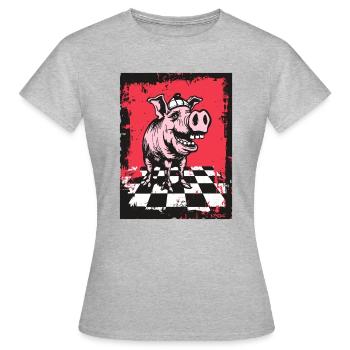 Découvrez ce cochon en échiquier à carreaux - T-shirt Femme - gris chiné - Devant - AI Model Female 172 dark (172cm)