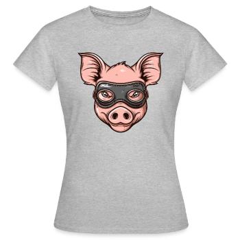Lustiges Leder Maske Schwein - Frauen T-Shirt - Grau meliert - Vorne - AI Model Female 172 dark (172cm)