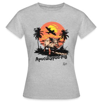 Apocalypse Pig in Vietnam Plane with Palm Trees - Women's T-Shirt - heather grey - Front - AI Model Female 172 dark (172cm)