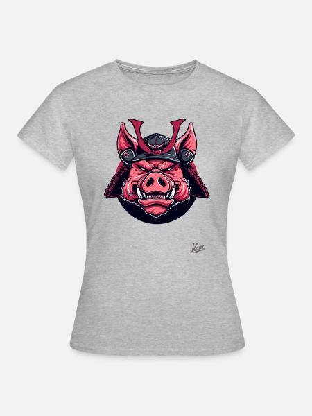 Shogun Samurai Schwein - Frauen T-Shirt - Grau meliert