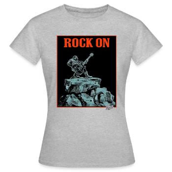 Music of Rock: On a Rock with Guitar - Women's T-Shirt - heather grey - Front - AI Model Female 172 dark (172cm)