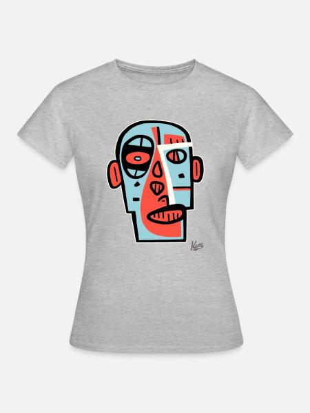 Abstrakte Kubismus Kunst: Ein Gesicht Portrait - Frauen T-Shirt - Grau meliert