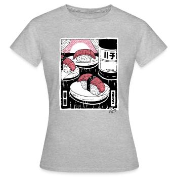 Japanisches Restaurant: Sushi-Rausch - Frauen T-Shirt - Grau meliert - Vorne - AI Model Female 172 dark (172cm)