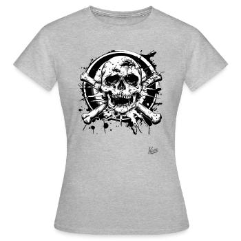 Noyau de déchets : Crânes et os - T-shirt Femme - gris chiné - Devant - AI Model Female 172 dark (172cm)