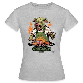 Grillades au barbecue : saison des barbecues avec cochon zombie - T-shirt Femme - gris chiné - Devant - AI Model Female 172 dark (172cm)