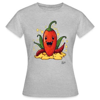 7032 funny happy paprika pepperoni chili - Frauen T-Shirt - Grau meliert - Vorne - AI Model Female 172 dark (172cm)