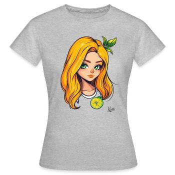 Das Orange-Zitronen-Mädchen - Frauen T-Shirt - Grau meliert - Vorne - AI Model Female 172 dark (172cm)