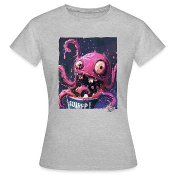 Ein Eimer voller spritziger Farben: Kraken-Schlürf - Frauen T-Shirt - Grau meliert - Vorne - AI Model Female 172 dark (172cm)