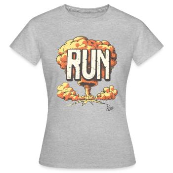 Nuklearer Boom: Flucht vor der Explosion, Laufen - Frauen T-Shirt - Grau meliert - Vorne - AI Model Female 172 dark (172cm)