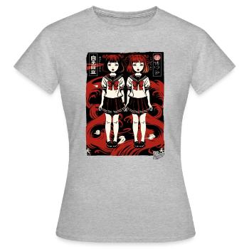 Écolière de dessin animé japonais dans le style anime - T-shirt Femme - gris chiné - Devant - AI Model Female 172 dark (172cm)
