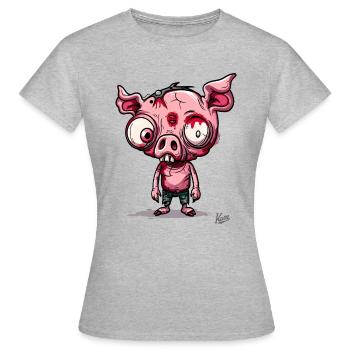 Petit cochon zombie effrayant - T-shirt Femme - gris chiné - Devant - AI Model Female 172 dark (172cm)