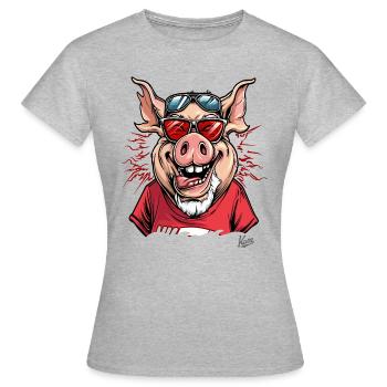 Lustiges sportliches Festival-Schwein - Frauen T-Shirt - Grau meliert - Vorne - AI Model Female 172 dark (172cm)