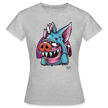 Lustiger Quasi-Modo: Das Cartoon-Schwein von Notre - Frauen T-Shirt - Grau meliert - Vorne - AI Model Female 172 dark (172cm)