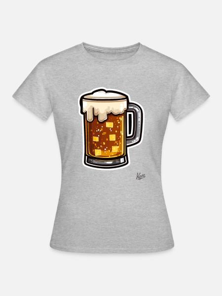 Pixel Bierkrug mit Schaum - Frauen T-Shirt - Grau meliert