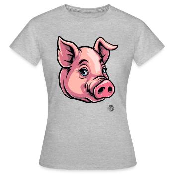 Lustiges rosa Schwein - Frauen T-Shirt - Grau meliert - Vorne - AI Model Female 172 dark (172cm)