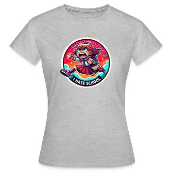 Écolière qui court : je déteste l’école - T-shirt Femme - gris chiné - Devant - AI Model Female 172 dark (172cm)