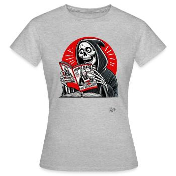 Grim Reaper lit un magazine pour la femme au foyer et le foyer - T-shirt Femme - gris chiné - Devant - AI Model Female 172 dark (172cm)
