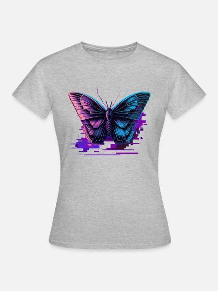 Schmetterling Retro Farbtöne - Frauen T-Shirt - Grau meliert