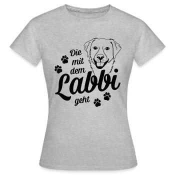 Die mit dem Labbi geht - Hundepfoten - Frauen T-Shirt - Grau meliert - Vorne - AI Model Female 172 dark (172cm)