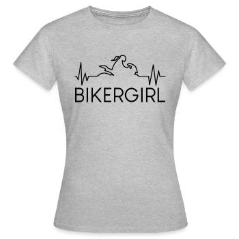 Bikergirl Motorradfahrerin Herzschlag Motorrad - Frauen T-Shirt - Grau meliert - Vorne - AI Model Female 172 dark (172cm)