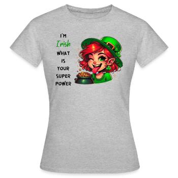 Je suis irlandais, quel est votre superpouvoir ? - T-shirt Femme - gris chiné - Devant - AI Model Female 172 dark (172cm)