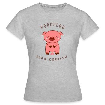 PIGLOU 100% Couillu. Mutig, mutig - Frauen T-Shirt - Grau meliert - Vorne - AI Model Female 172 dark (172cm)