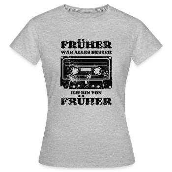 Kassette - Früher war alles besser - Frauen T-Shirt - Grau meliert - Vorne - AI Model Female 172 dark (172cm)