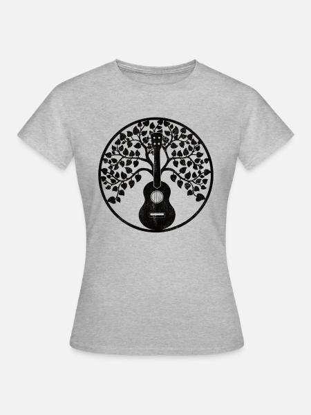 Ukulele tree mandala schwarz - Frauen T-Shirt - Grau meliert